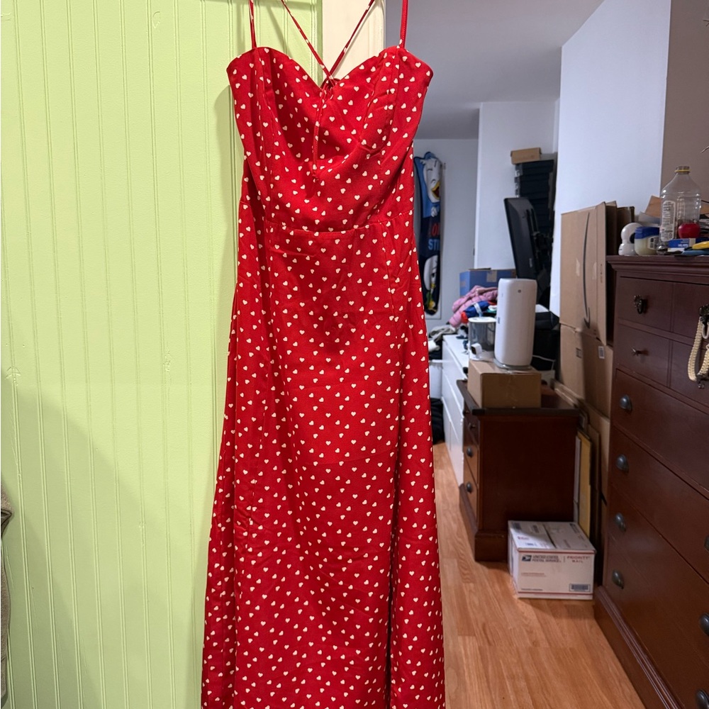 Francesca's Collections Red Strapless Dress with White Dots